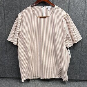 Nordstrom Tan and White Striped Blouse Plus size